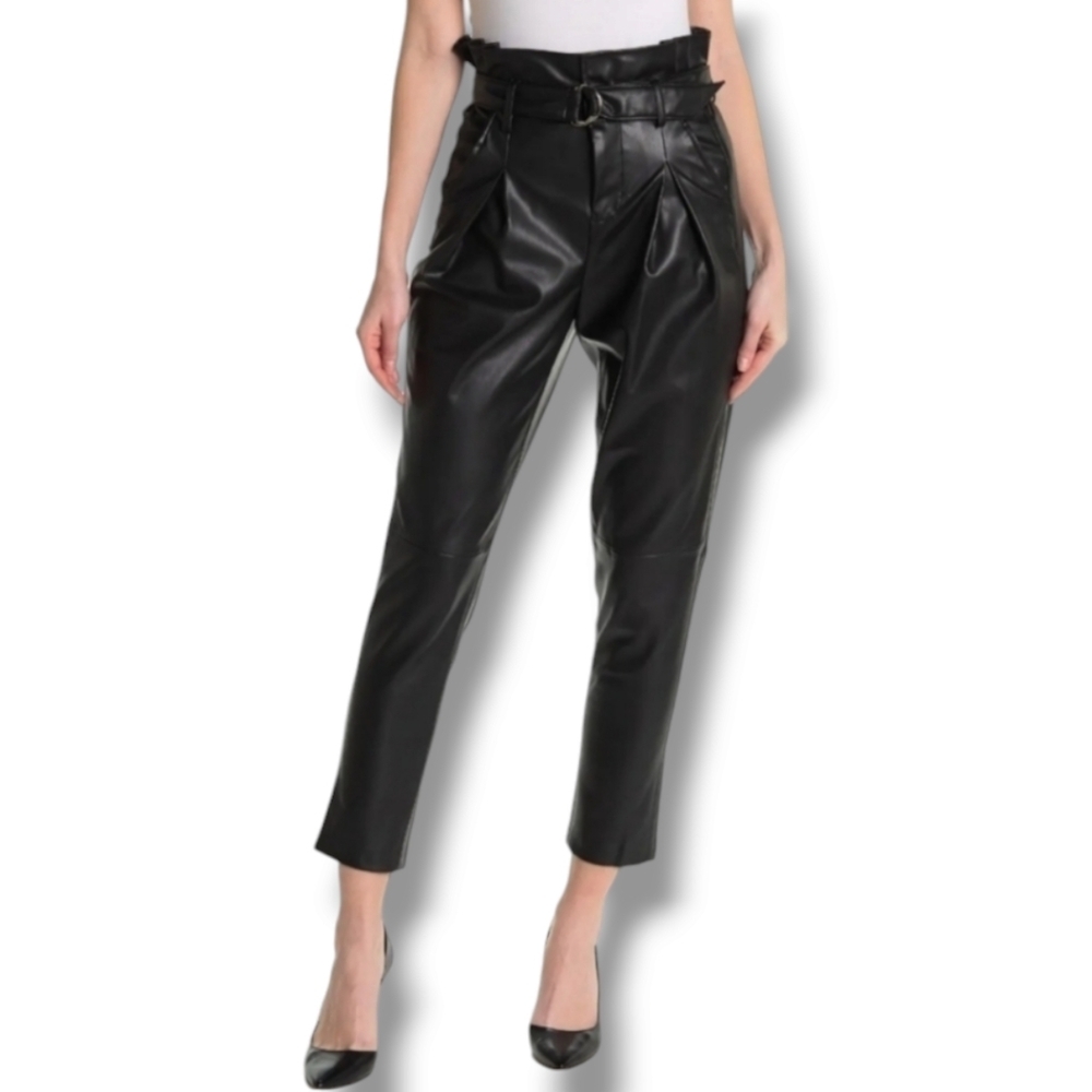 NWT Blank NYC Vegan Leather Paperbag Pants in Black Size 25  $125